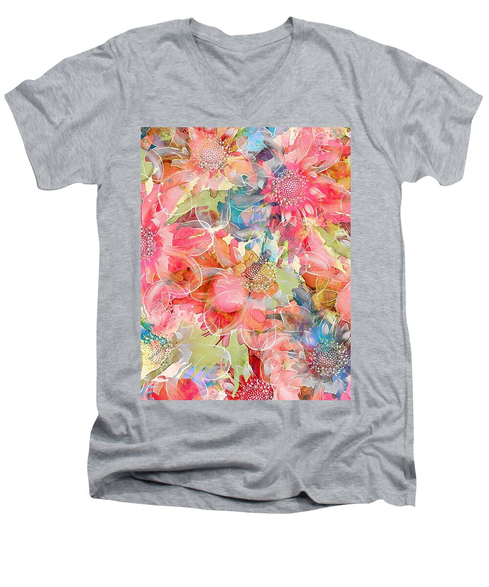 Spring Men's V-Neck T-Shirt featuring the mixed media The Smell of Spring by Klara Acel