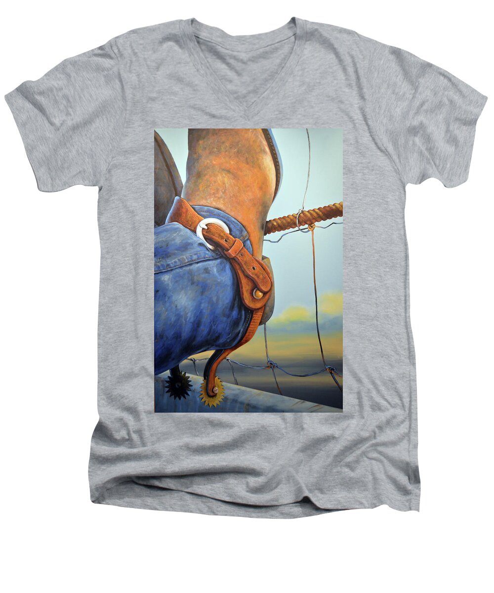 Cowboys Men's V-Neck T-Shirt featuring the painting The Spirit of the West by Amy Giacomelli