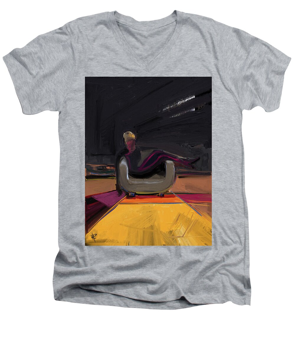 Woman And Chair Men's V-Neck T-Shirt featuring the mixed media The spy by Russell Pierce