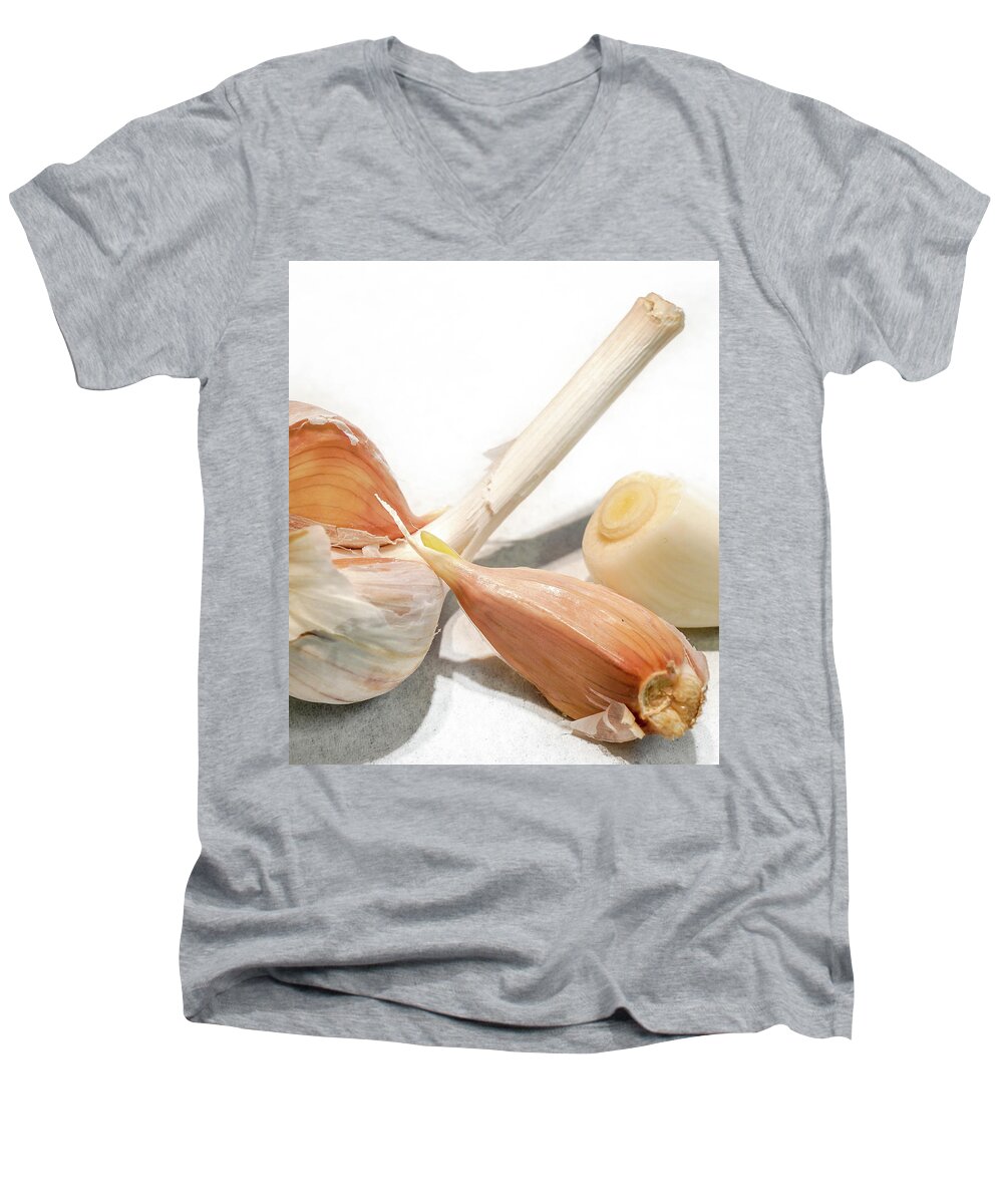 Allium Sativum Men's V-Neck T-Shirt featuring the photograph The stinking Rose by Nick Mares