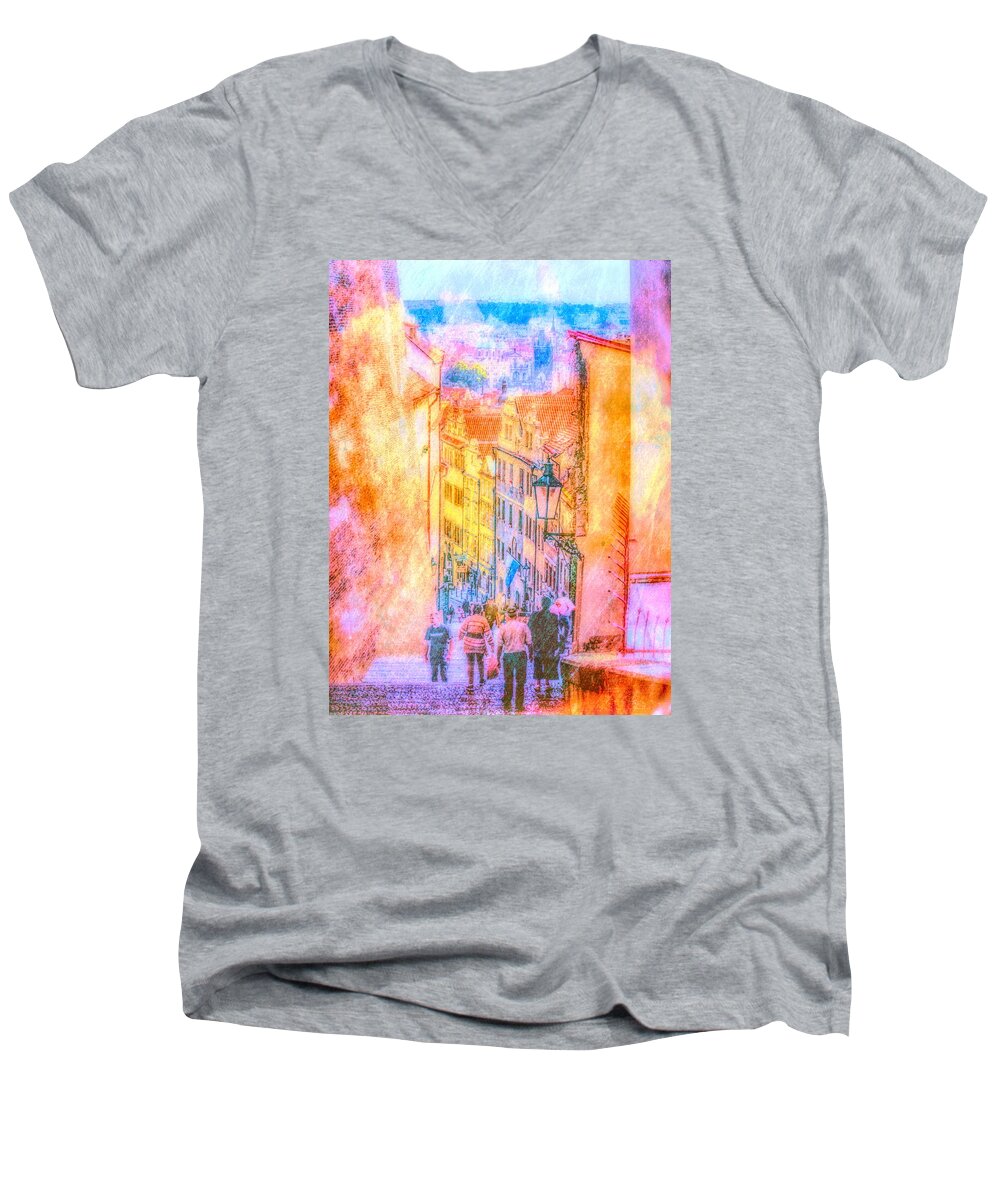 Prague Men's V-Neck T-Shirt featuring the photograph The Streets of Prague by Andreas Thust