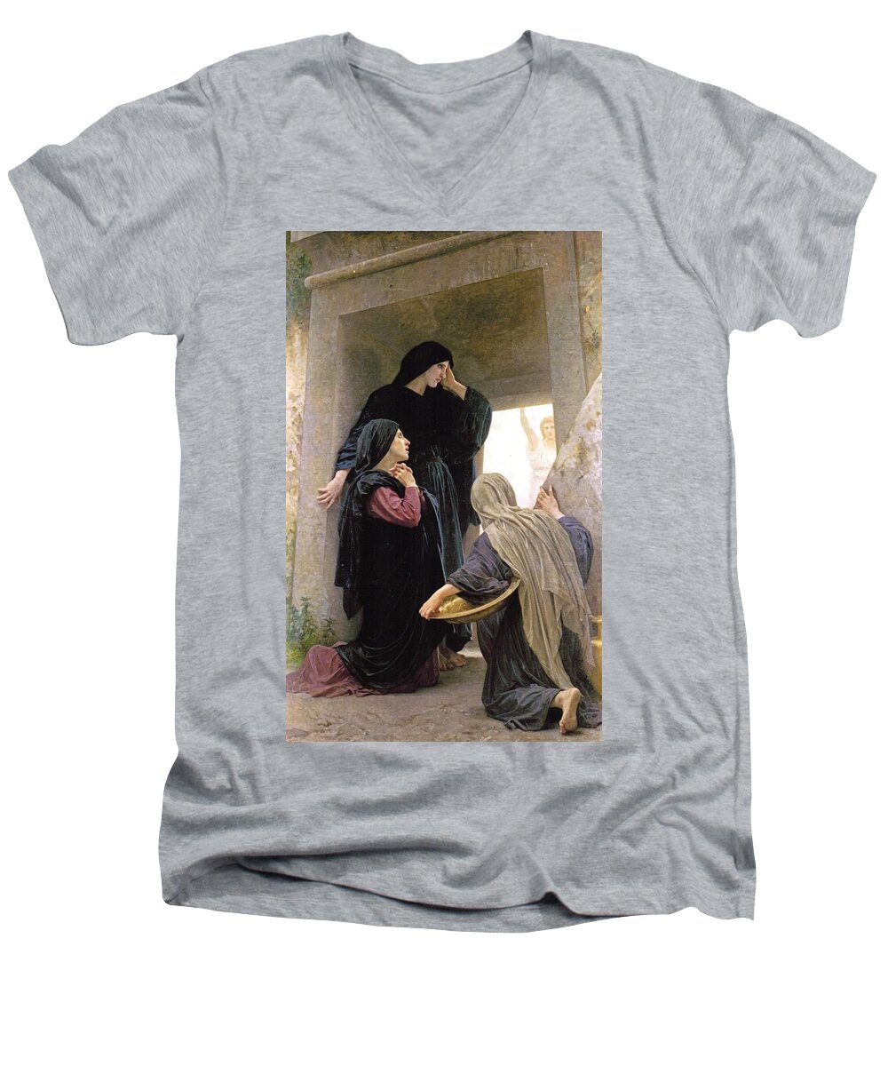William Bouguereau Men's V-Neck T-Shirt featuring the digital art The Three Marys At The Tomb by William Bouguereau 
