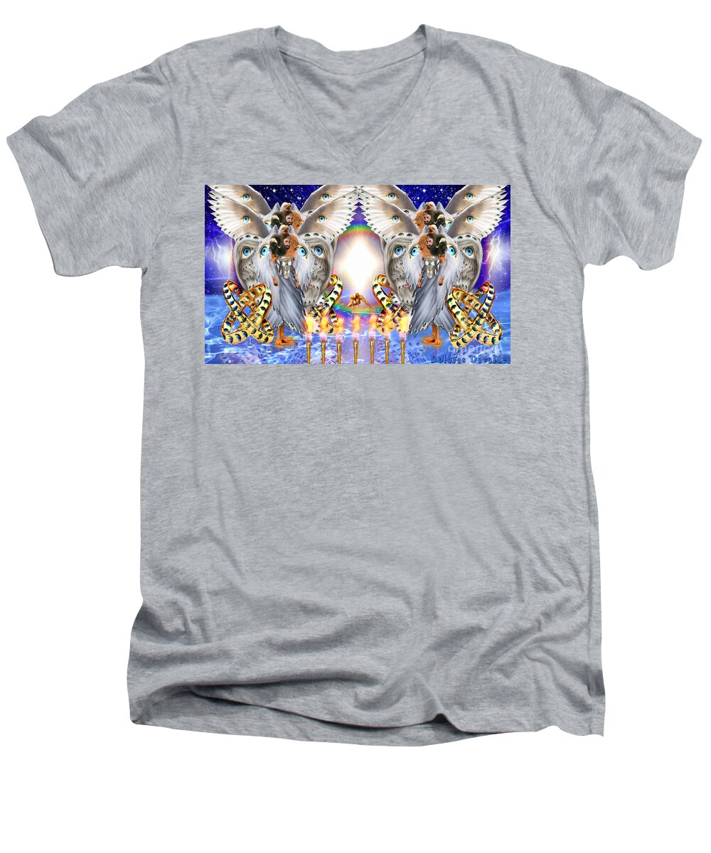 Throne Room Of God Men's V-Neck T-Shirt featuring the digital art Four living Creatures by Dolores Develde