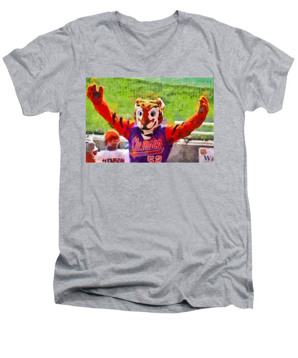 Clemson Men's V-Neck T-Shirt featuring the painting The Tiger by Lynne Jenkins