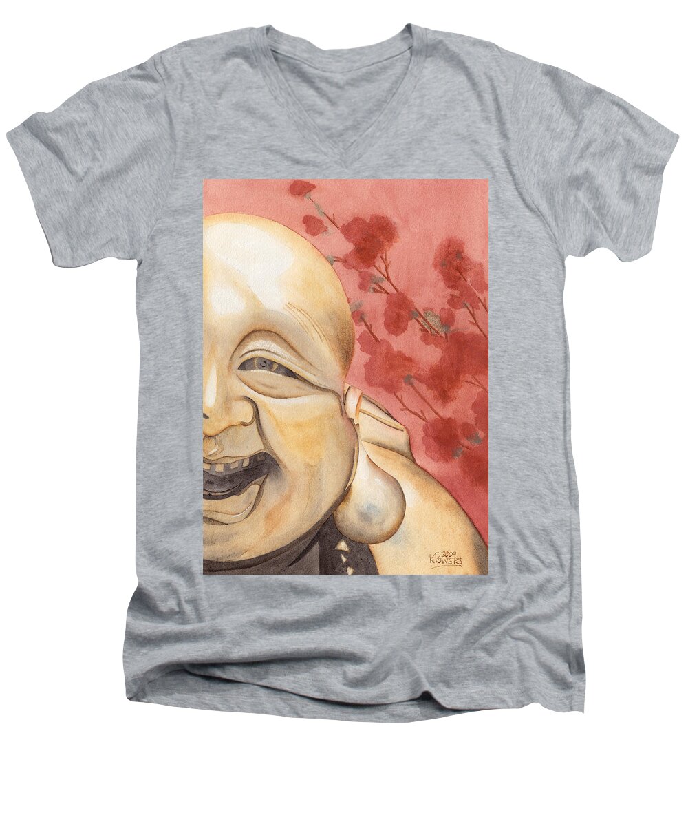 Buddha Men's V-Neck T-Shirt featuring the painting The Travelling Buddha Statue by Ken Powers