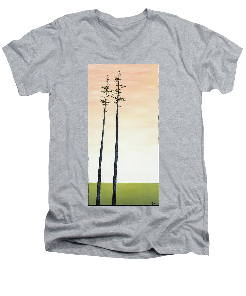 Trees Men's V-Neck T-Shirt featuring the painting The Trees are So Tall Here  by Carolyn Doe