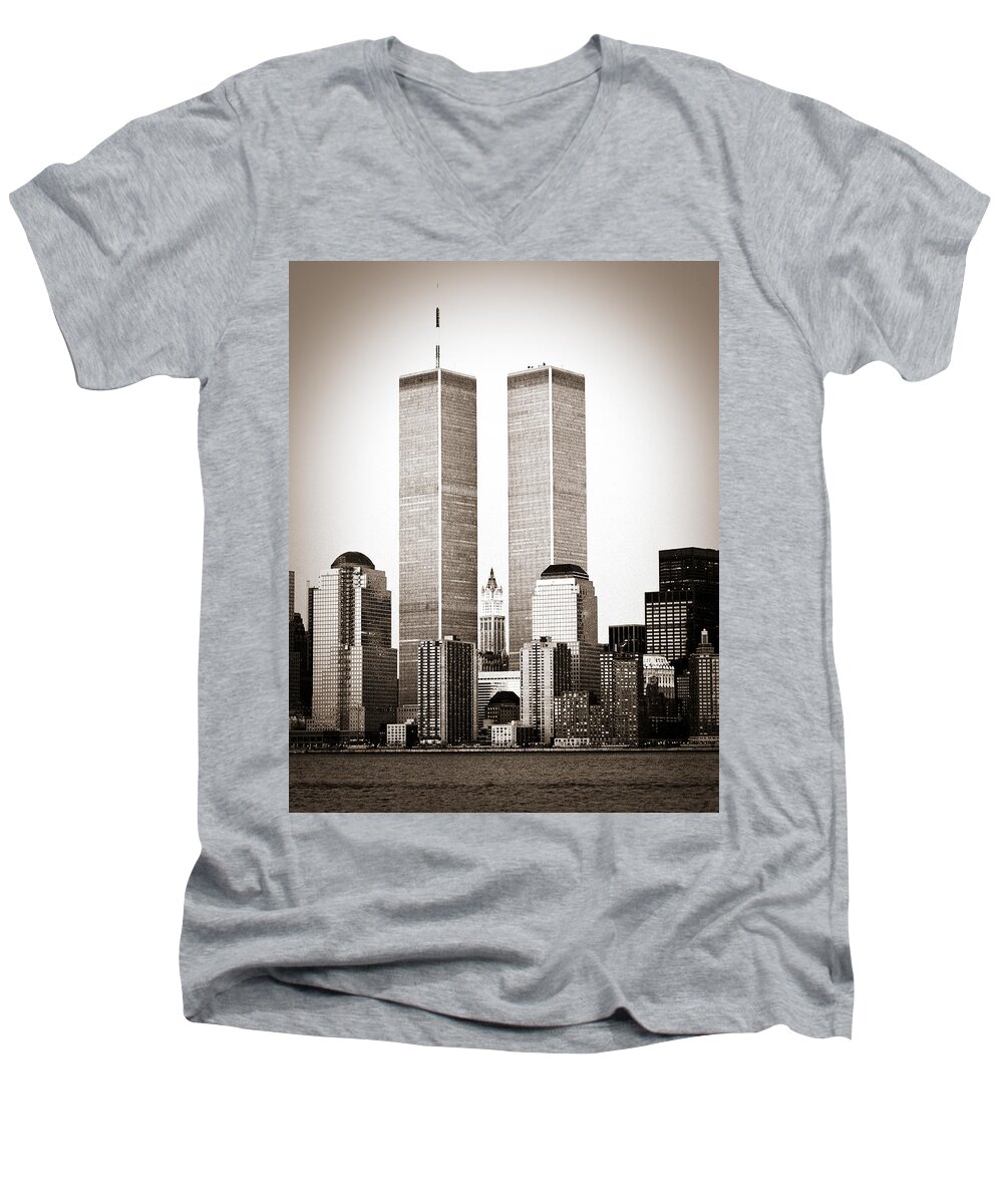 Twin Towers Men's V-Neck T-Shirt featuring the photograph The Twin Towers by Frank Winters