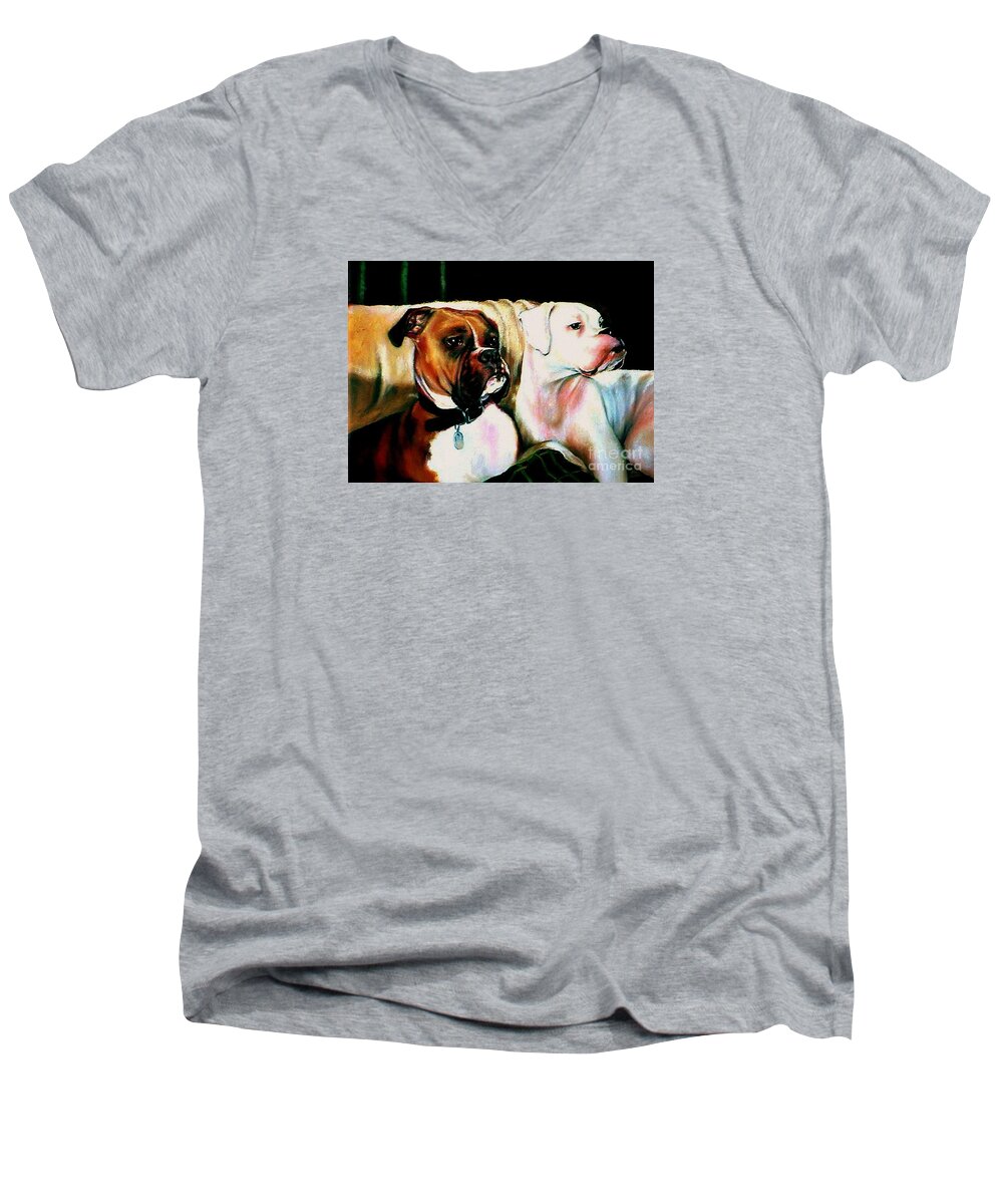 Dogs Men's V-Neck T-Shirt featuring the painting Two Dogs by Georgia Doyle