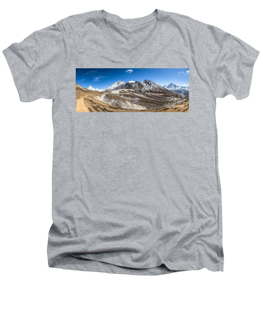 Ama Dablam Men's V-Neck T-Shirt featuring the photograph The valley leading to Mt Everest in Nepal by Didier Marti