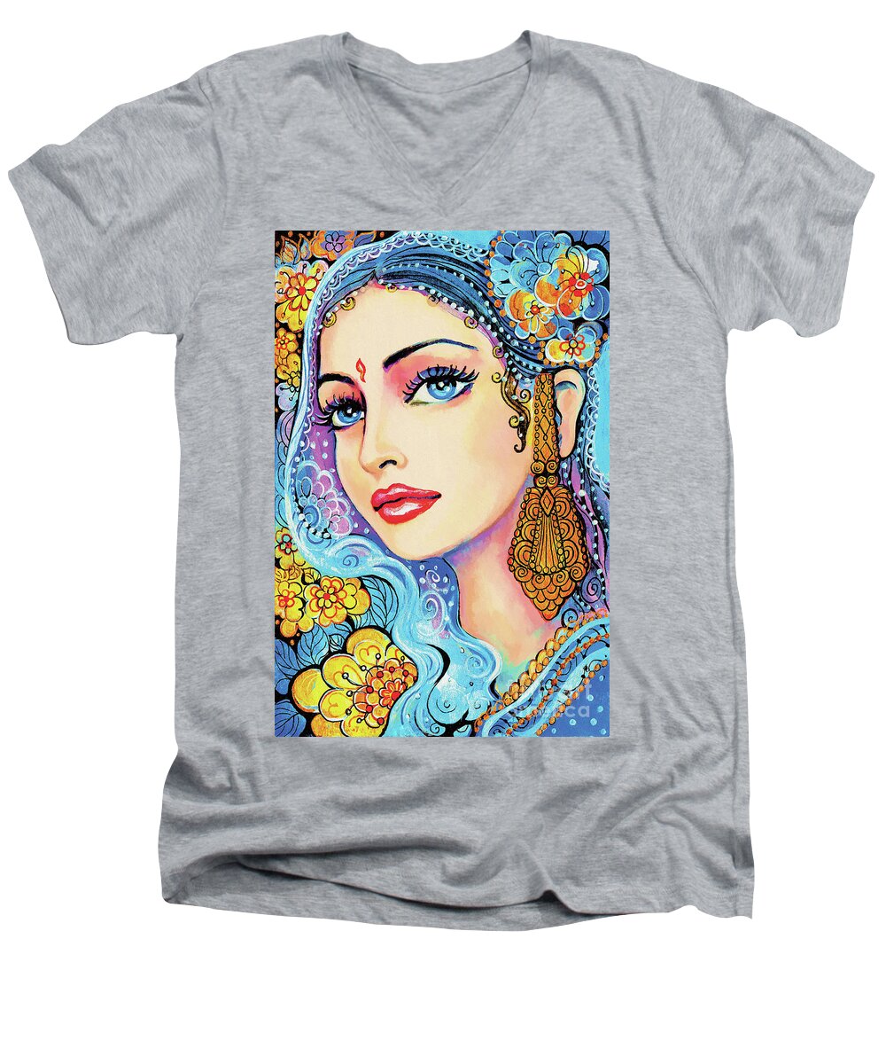 Indian Woman Men's V-Neck T-Shirt featuring the painting The Veil of Aish by Eva Campbell