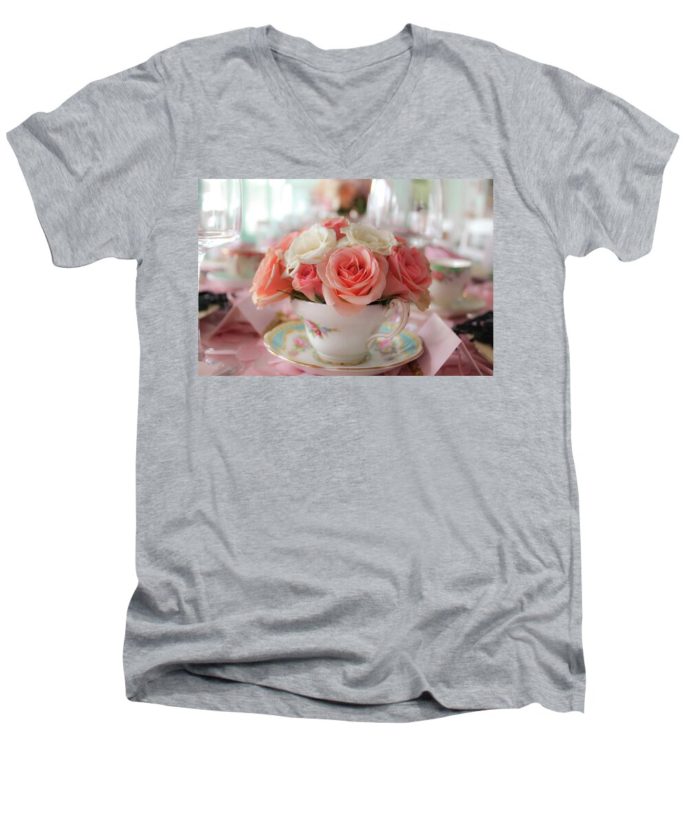 Tea Men's V-Neck T-Shirt featuring the photograph Teacup Roses by Alison Frank
