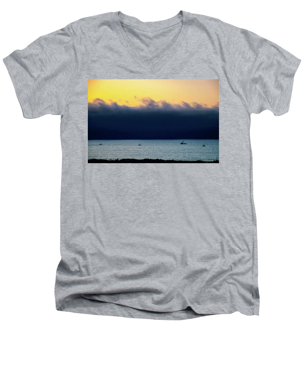 Travel Men's V-Neck T-Shirt featuring the photograph Thick Fog Blankets Sunset by Joseph Hollingsworth