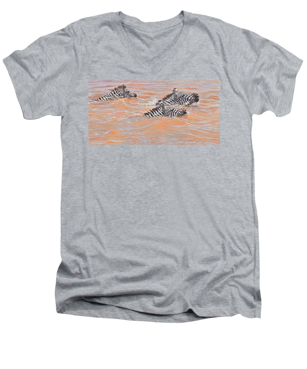 Wildlife Paintings Men's V-Neck T-Shirt featuring the painting This Way Son by Alan M Hunt