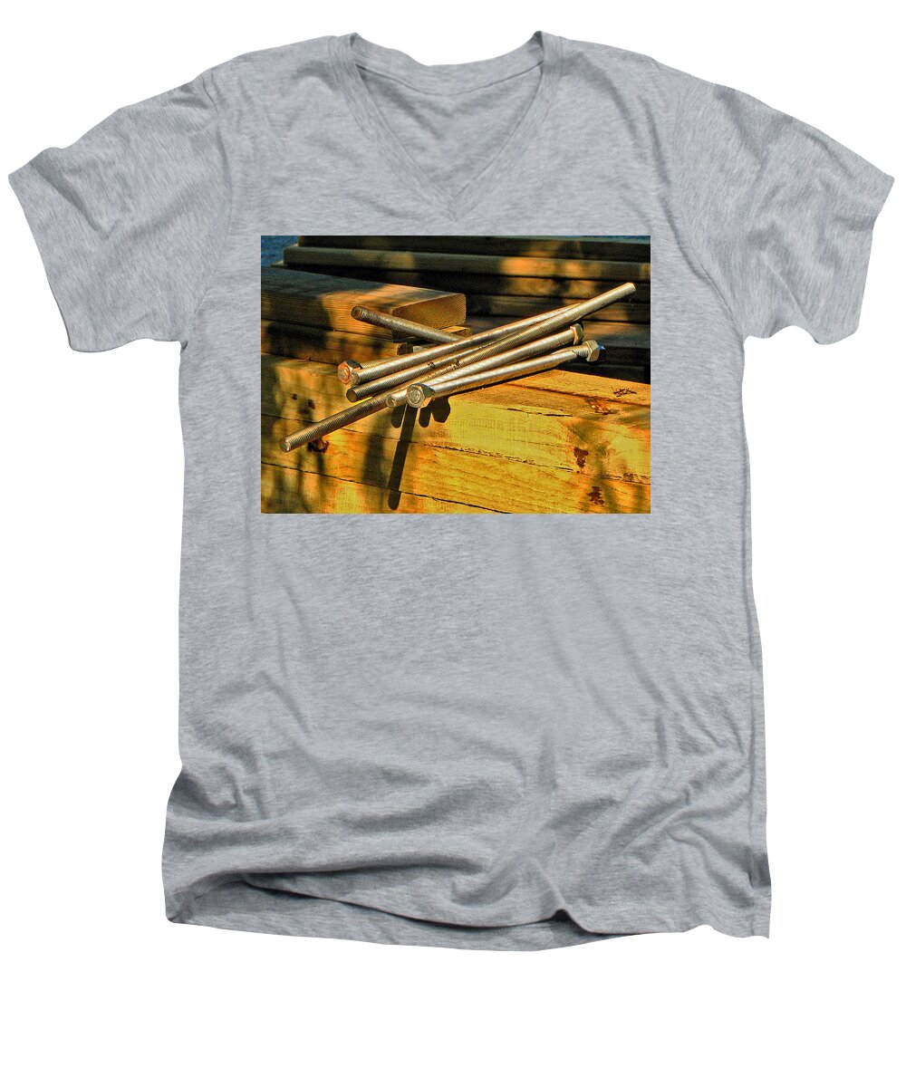 Art Men's V-Neck T-Shirt featuring the photograph Threads and Grains by T Guy Spencer