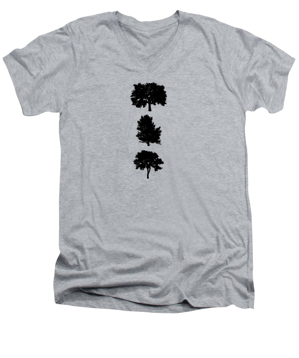 Tree Men's V-Neck T-Shirt featuring the digital art Three Bushy Black Trees by Roy Pedersen