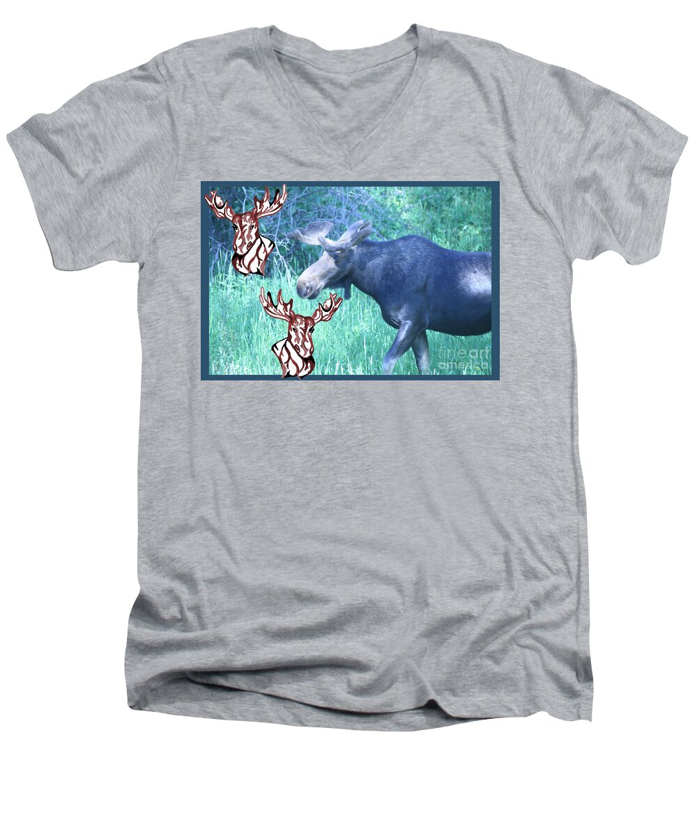 Nature Men's V-Neck T-Shirt featuring the photograph Three Moose by Mary Mikawoz
