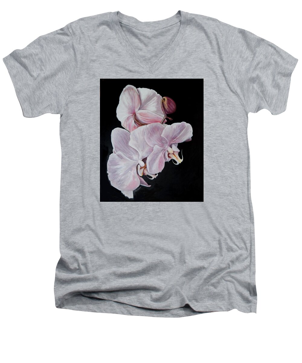 Orchids Men's V-Neck T-Shirt featuring the painting Three Orchids by Sandra Nardone