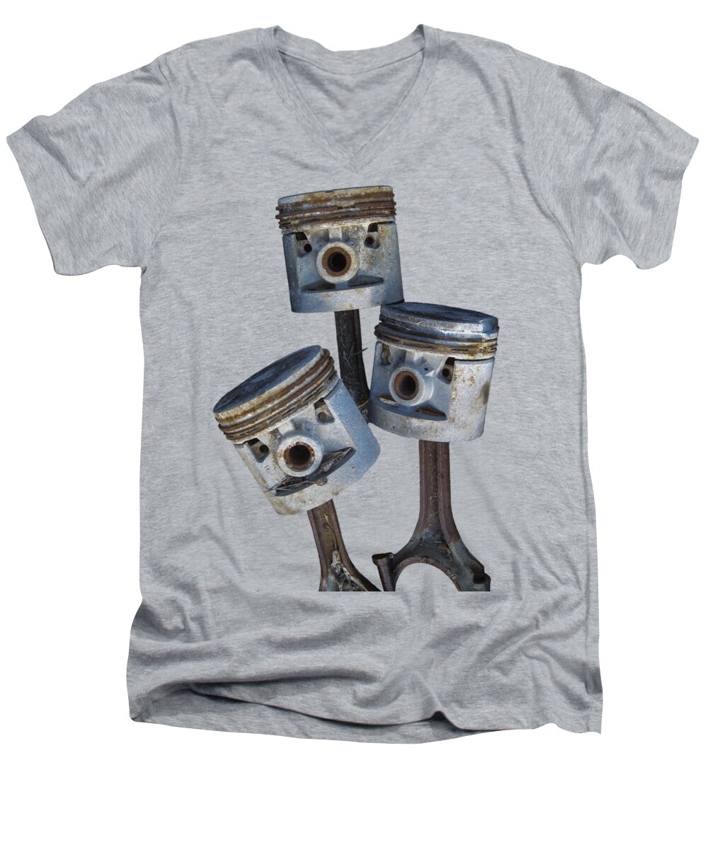 Piston Men's V-Neck T-Shirt featuring the photograph Three Pistons by Paul DeRocker