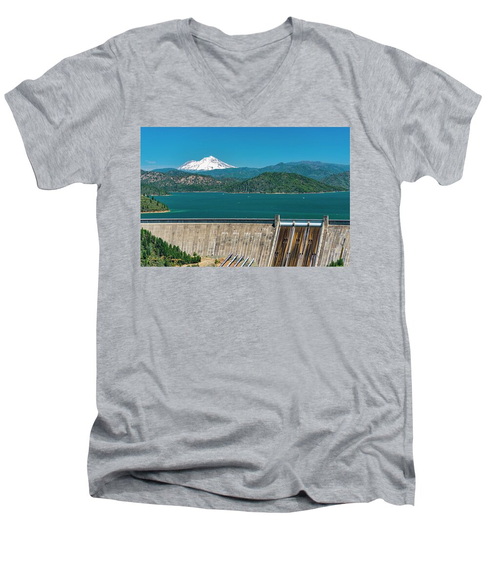 Shasta Men's V-Neck T-Shirt featuring the photograph Three Shastas by Dan McGeorge