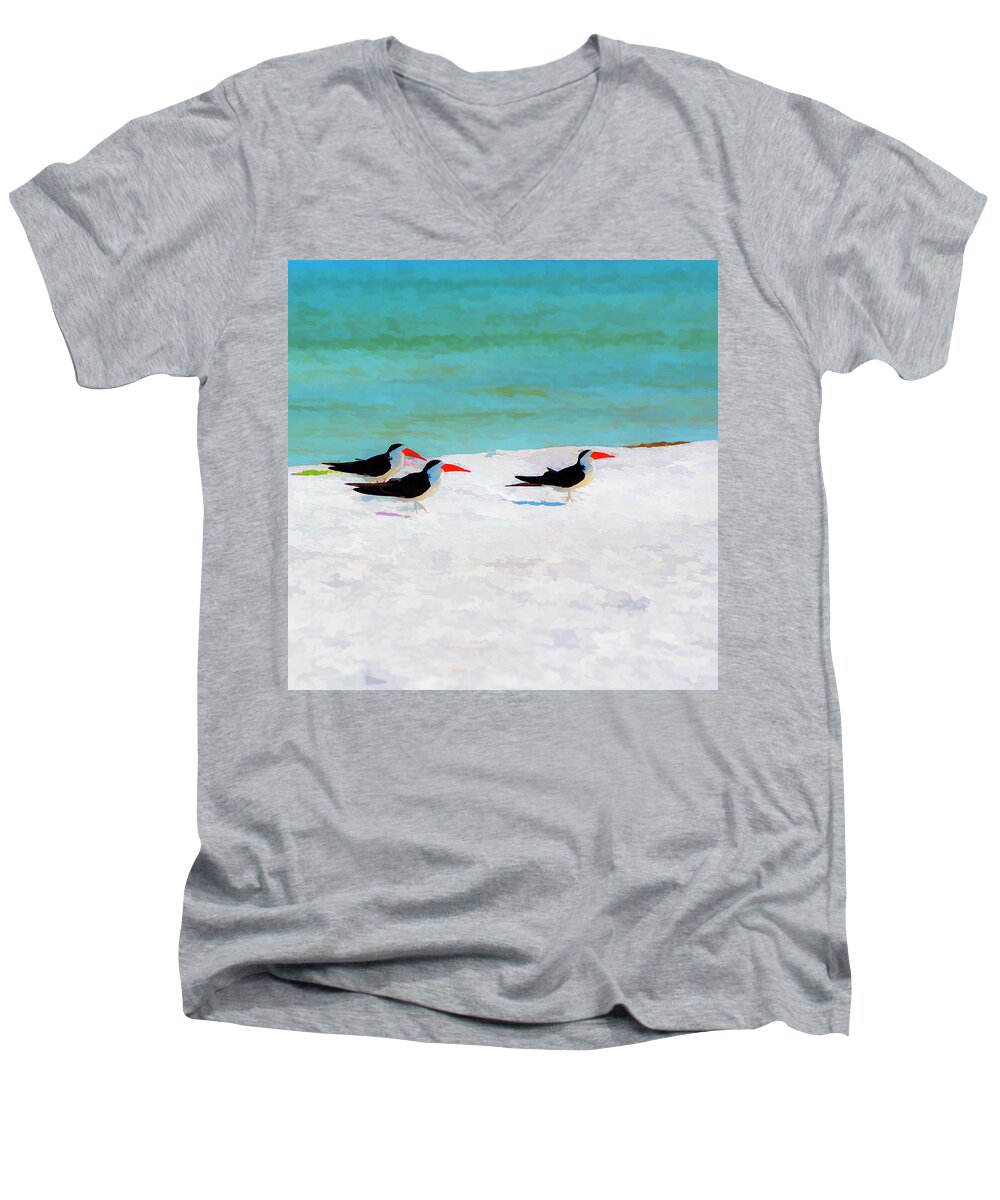 Coastal Men's V-Neck T-Shirt featuring the photograph Three Skimmers by Marvin Spates