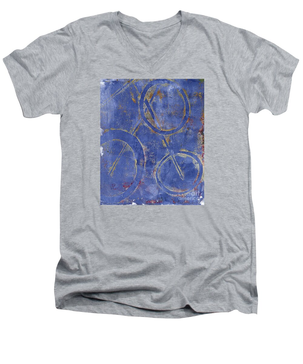 Abstract Men's V-Neck T-Shirt featuring the painting Three Worlds 2 by Laurel Englehardt