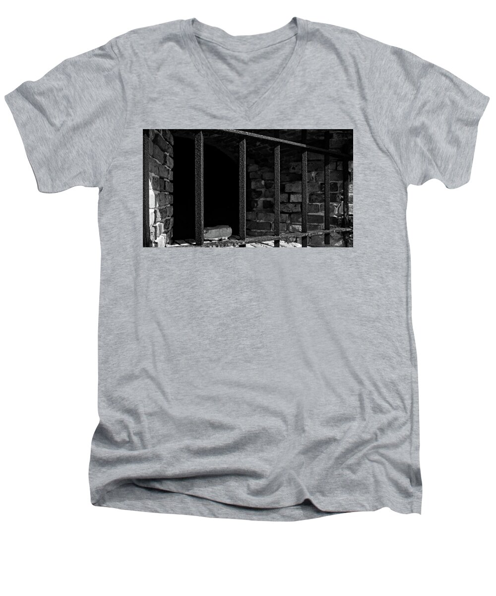 Historic Men's V-Neck T-Shirt featuring the photograph Through the bars 2 by George Taylor