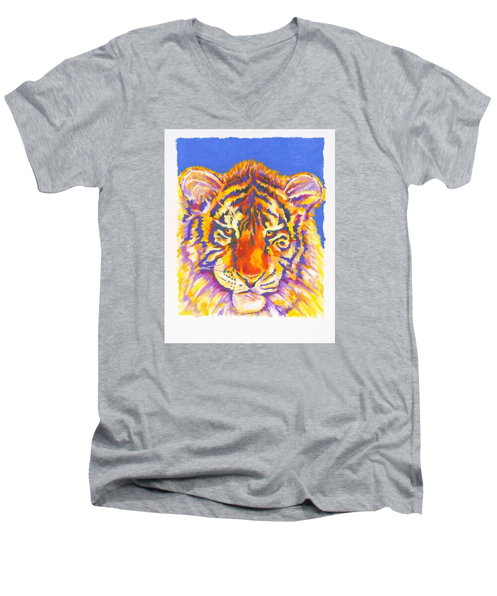 Tiger Men's V-Neck T-Shirt featuring the painting Tiger by Stephen Anderson