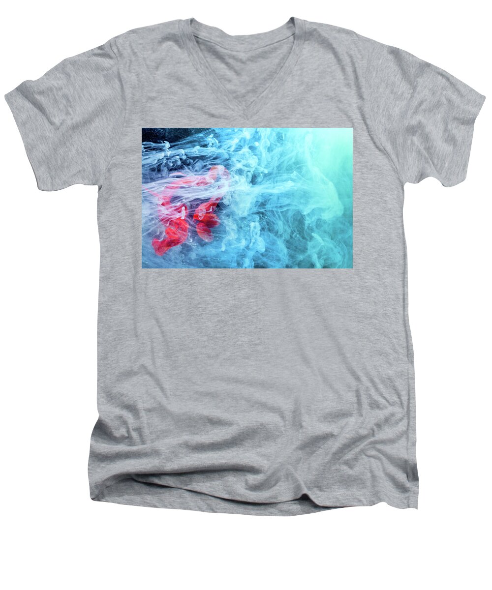 Abstract Men's V-Neck T-Shirt featuring the photograph Time Travel - Blue Abstract Photography by Modern Abstract