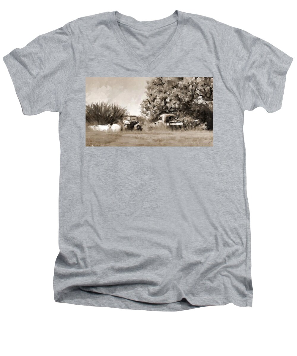 Timeworn Men's V-Neck T-Shirt featuring the painting Timeworn by Susan Kinney