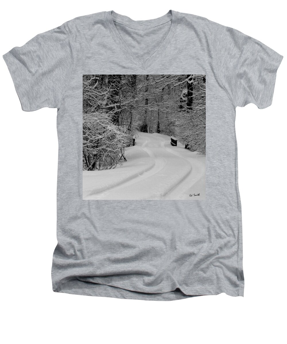 Tire Tracks Men's V-Neck T-Shirt featuring the photograph Tire Tracks by Edward Smith