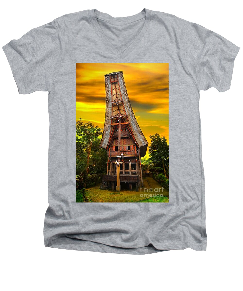 Toraja Men's V-Neck T-Shirt featuring the photograph Toraja Architecture by Charuhas Images