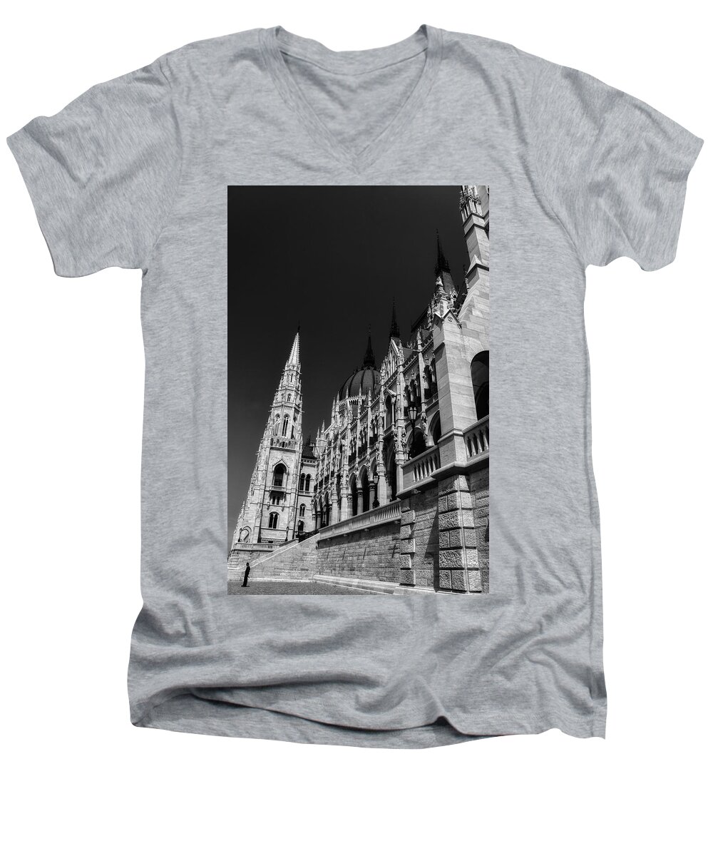 Black And White Men's V-Neck T-Shirt featuring the photograph Towering Spires by Kathi Isserman