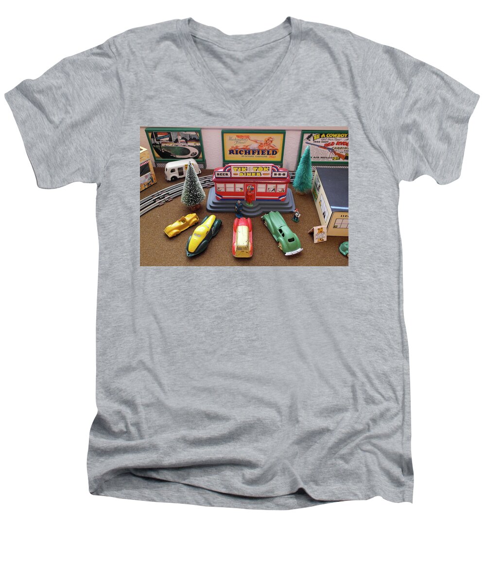 Toys Men's V-Neck T-Shirt featuring the photograph Toytown - Tik Tok Diner by Michele Myers