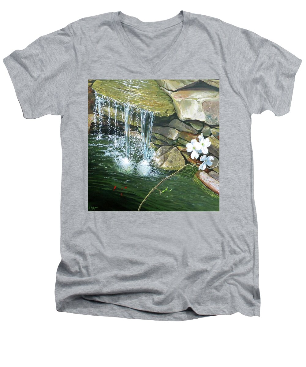 Waterfall Men's V-Neck T-Shirt featuring the painting Tranquility by Hunter Jay