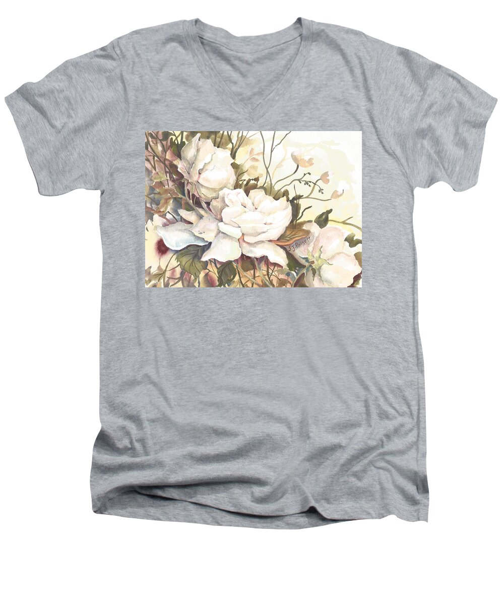 Flowers Men's V-Neck T-Shirt featuring the painting Tranquility Study in White by Sheri Jo Posselt