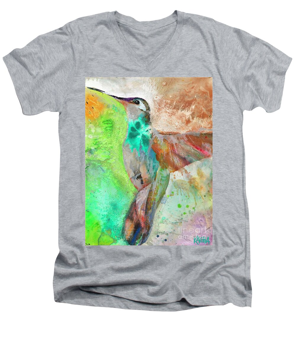 Hummingbird Men's V-Neck T-Shirt featuring the painting Transparent by Kasha Ritter