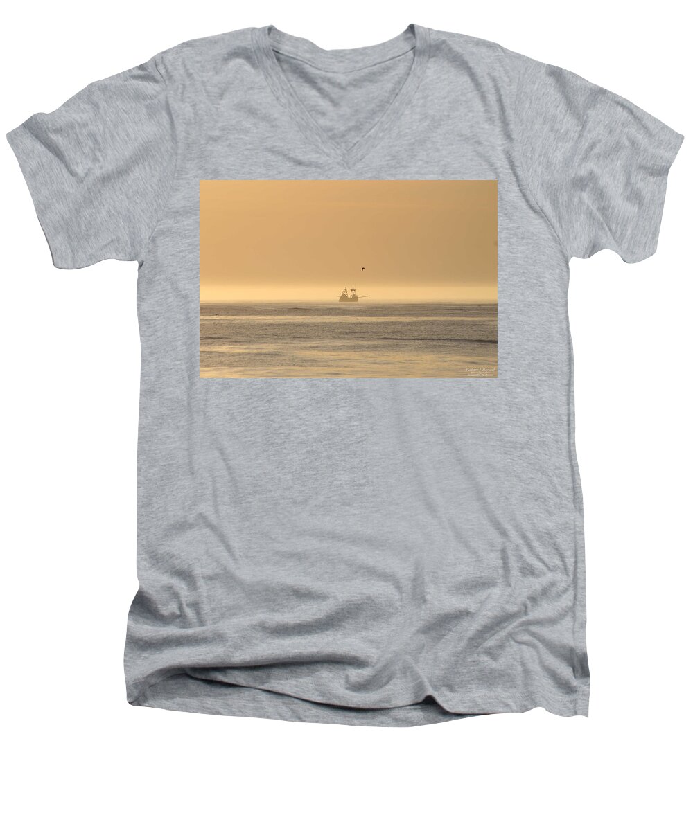 Boat Men's V-Neck T-Shirt featuring the photograph Trawler in the Mist by Robert Banach