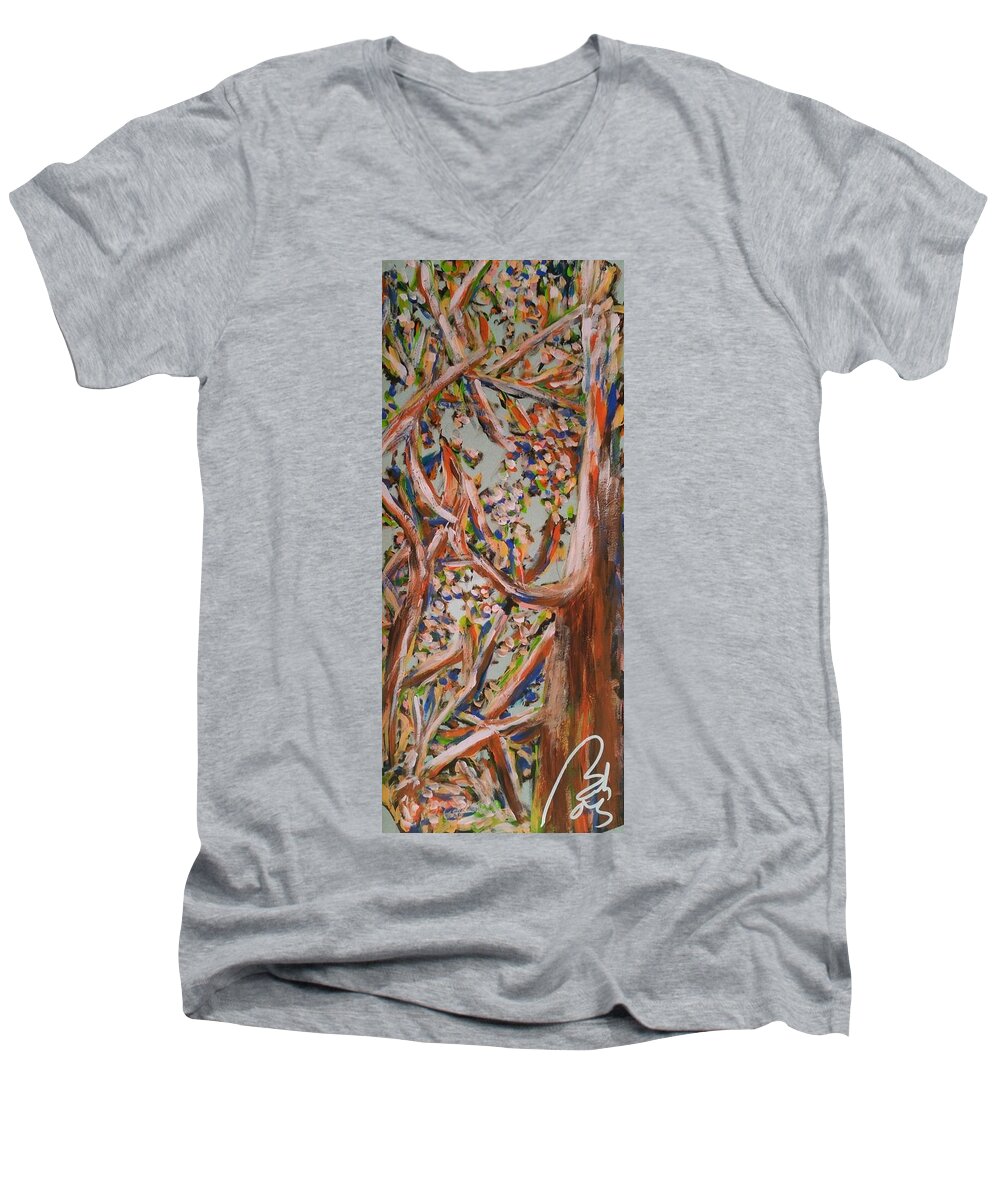 Red Men's V-Neck T-Shirt featuring the painting Tree by Bachmors Artist