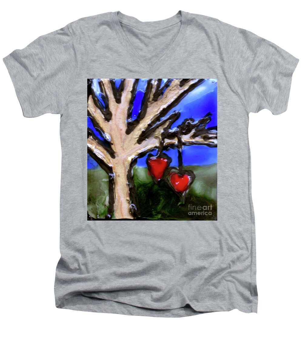 Heart Men's V-Neck T-Shirt featuring the painting Tree Hearts by Genevieve Esson