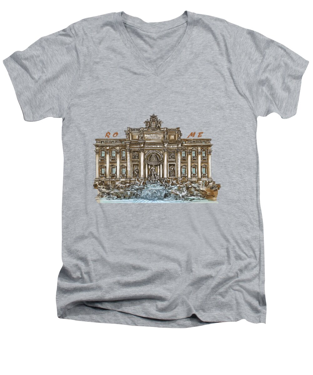 Rome Men's V-Neck T-Shirt featuring the painting Trevi Fountain,Rome by Andrzej Szczerski