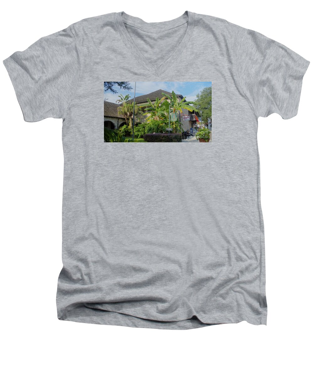 Augustine Men's V-Neck T-Shirt featuring the photograph Tropical atmosphere in St Augustine by Ules Barnwell