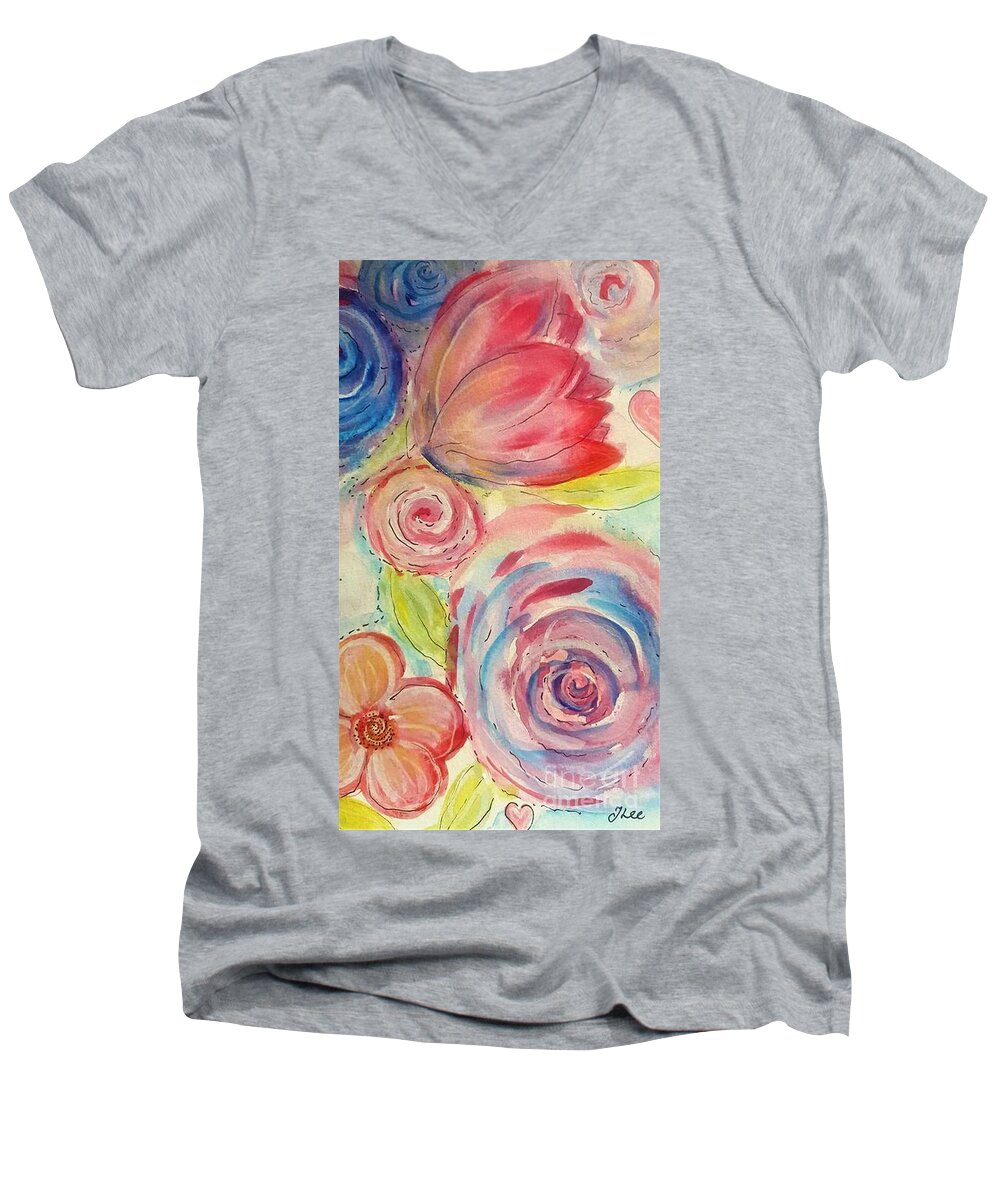 Art Men's V-Neck T-Shirt featuring the painting Tropical Swirl by Tracey Lee Cassin