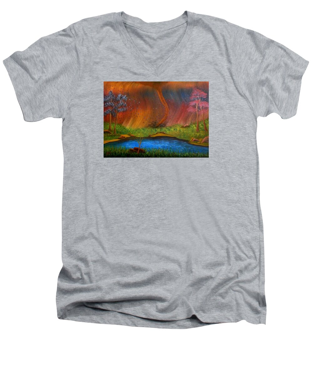Landscape Men's V-Neck T-Shirt featuring the painting Turmoil by Sheri Keith