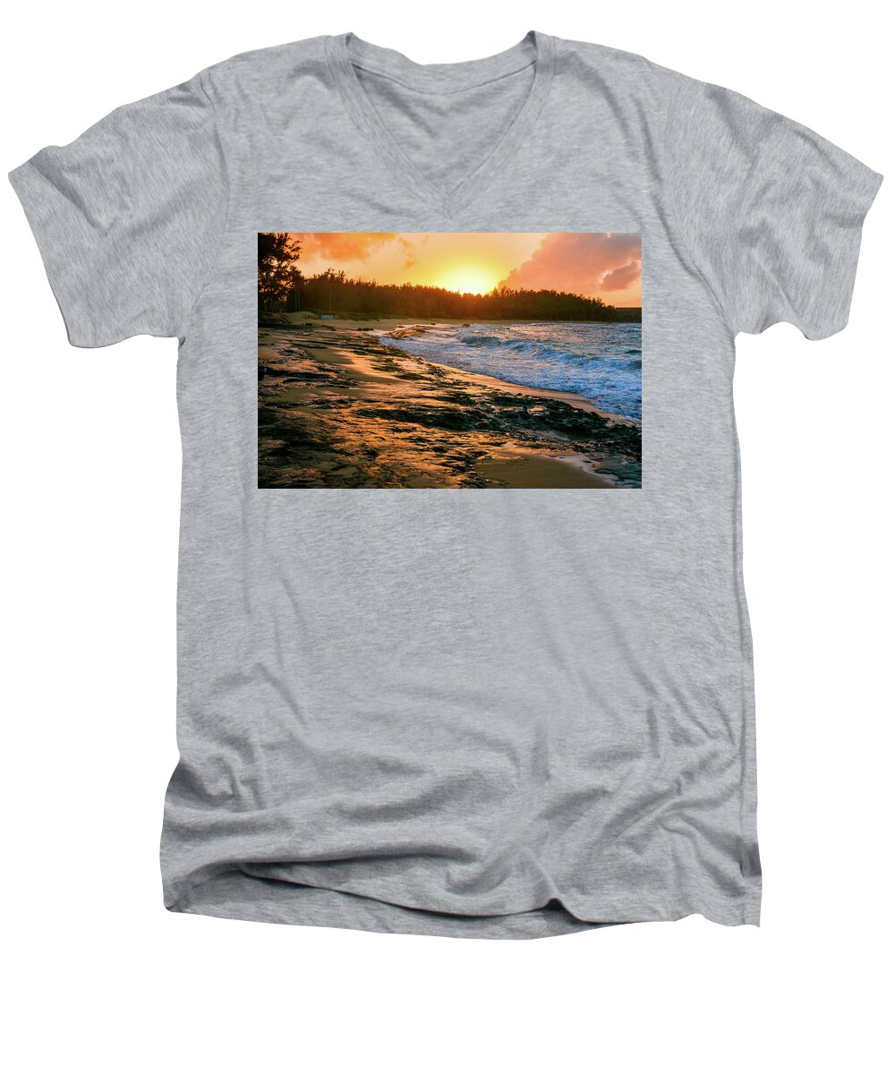 Seascape Men's V-Neck T-Shirt featuring the photograph Turtle Bay Sunset 2 by Jason Brooks