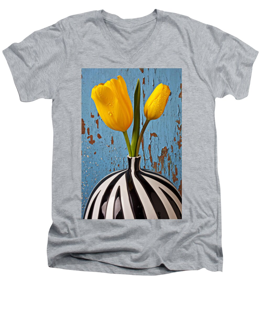 Two Yellow Men's V-Neck T-Shirt featuring the photograph Two Yellow Tulips by Garry Gay