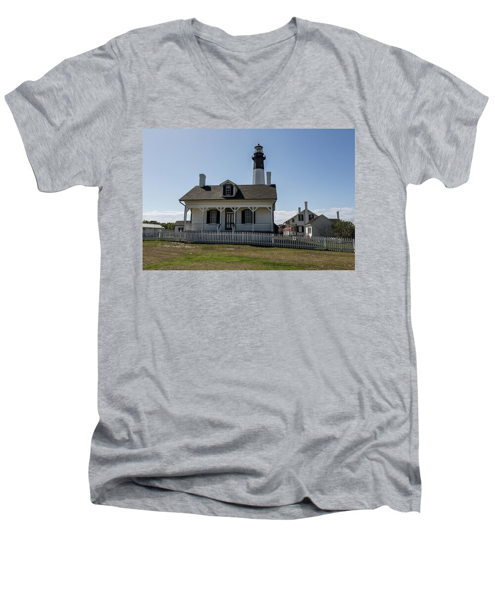 Lighthouse Men's V-Neck T-Shirt featuring the photograph Tybee Island Lighthouse by Kim Hojnacki