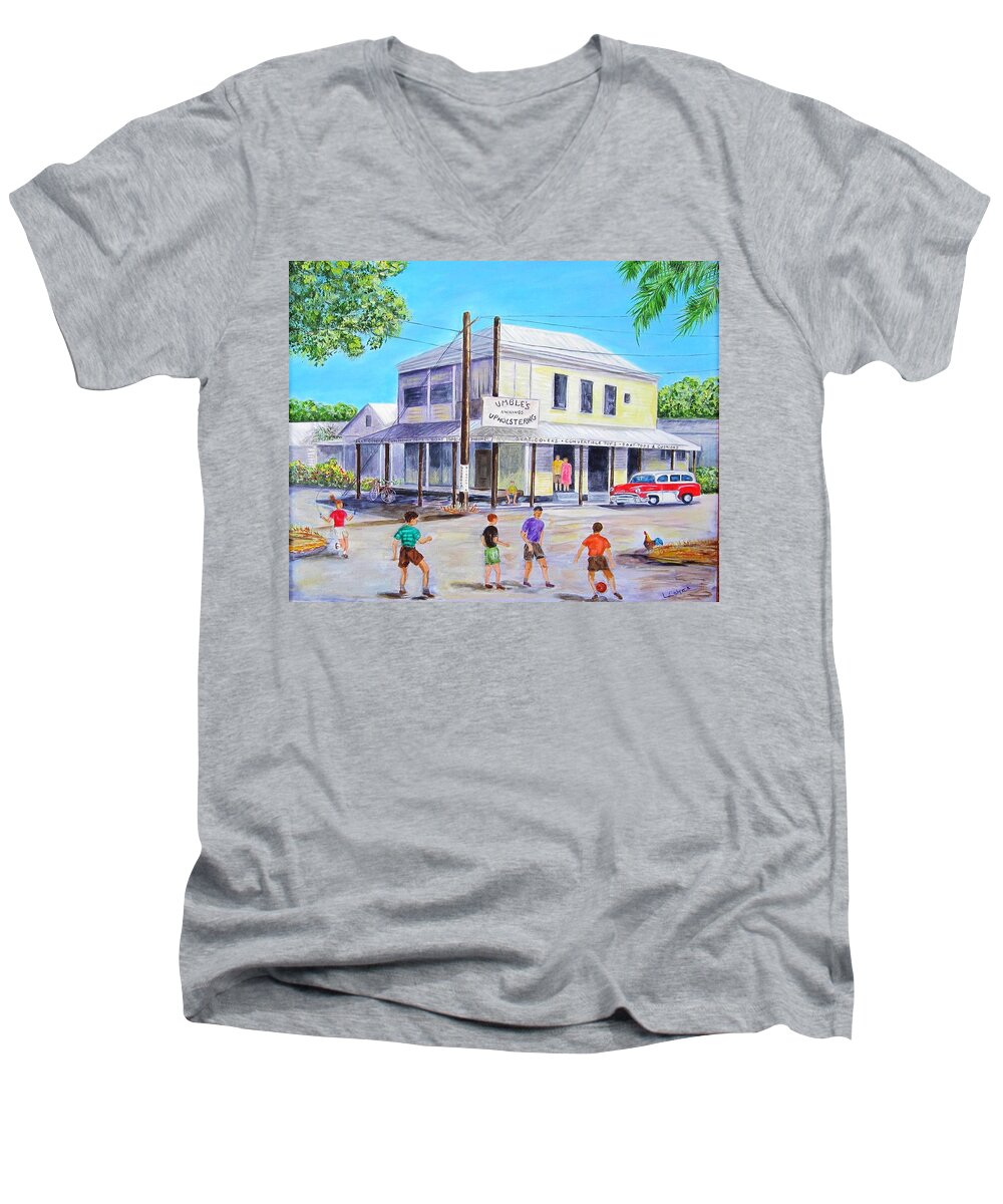 House Men's V-Neck T-Shirt featuring the painting Umble's on Virginia and Georgia by Linda Cabrera