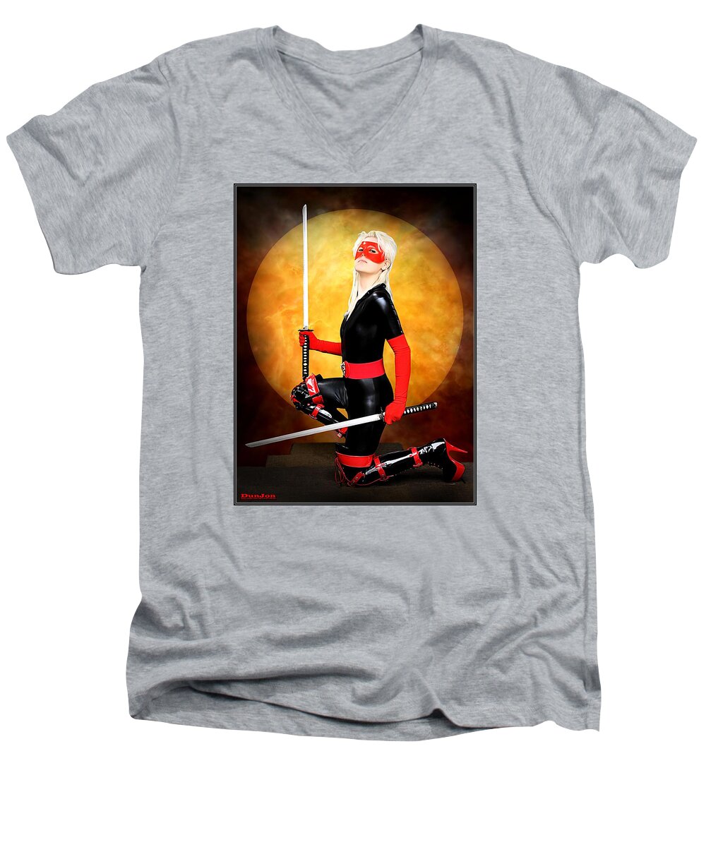 Fantasy Men's V-Neck T-Shirt featuring the painting Under A Blood Moon by Jon Volden