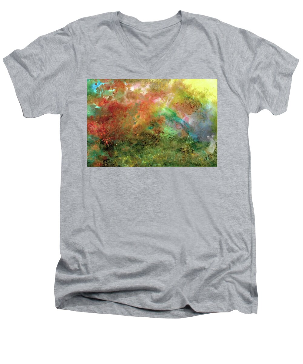 Abstract Men's V-Neck T-Shirt featuring the painting Unseen Virtue by Eli Tynan