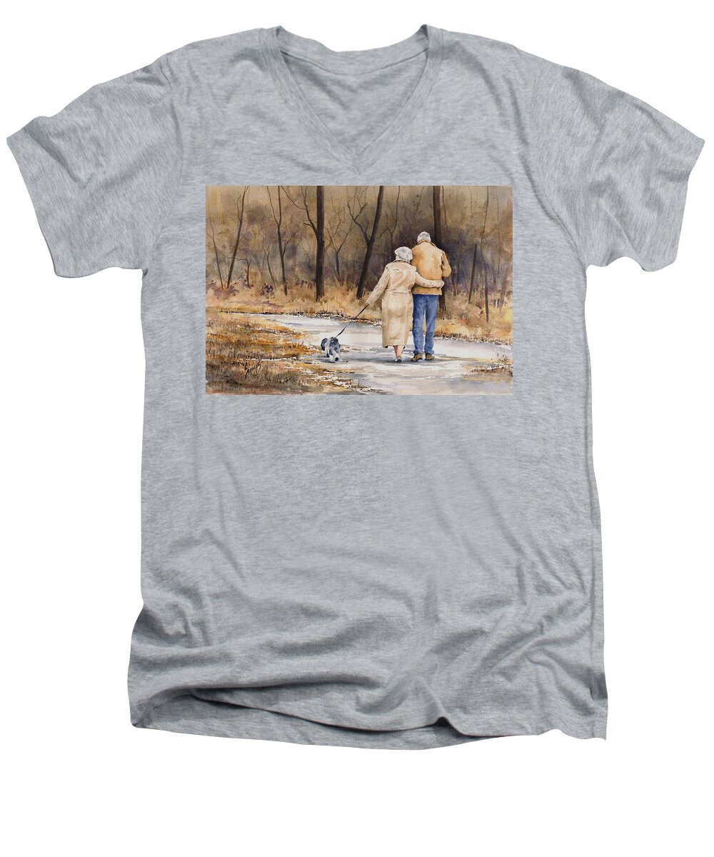 Autumn Men's V-Neck T-Shirt featuring the painting Unspoken Love by Sam Sidders